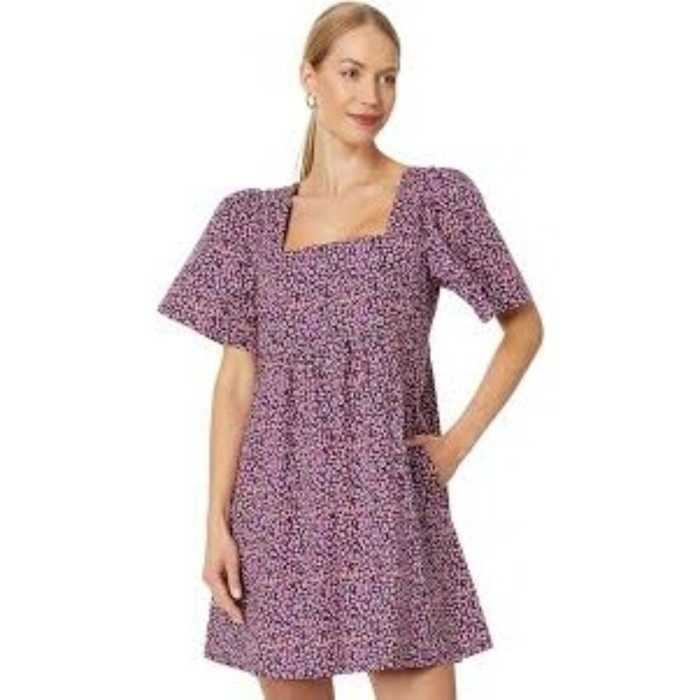 Draper James Dottie Babydoll Floral Poppy‎ Square Neck Shift Dress Sz Large
